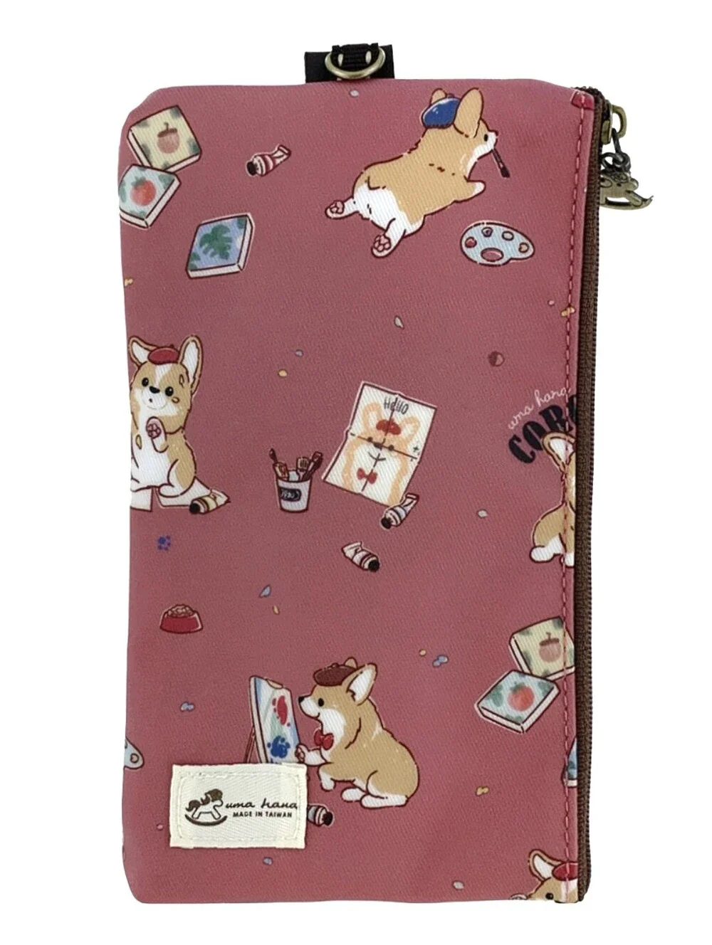 Waterproof Corgi Artist Phone Case Pouch W/ Neck Strap